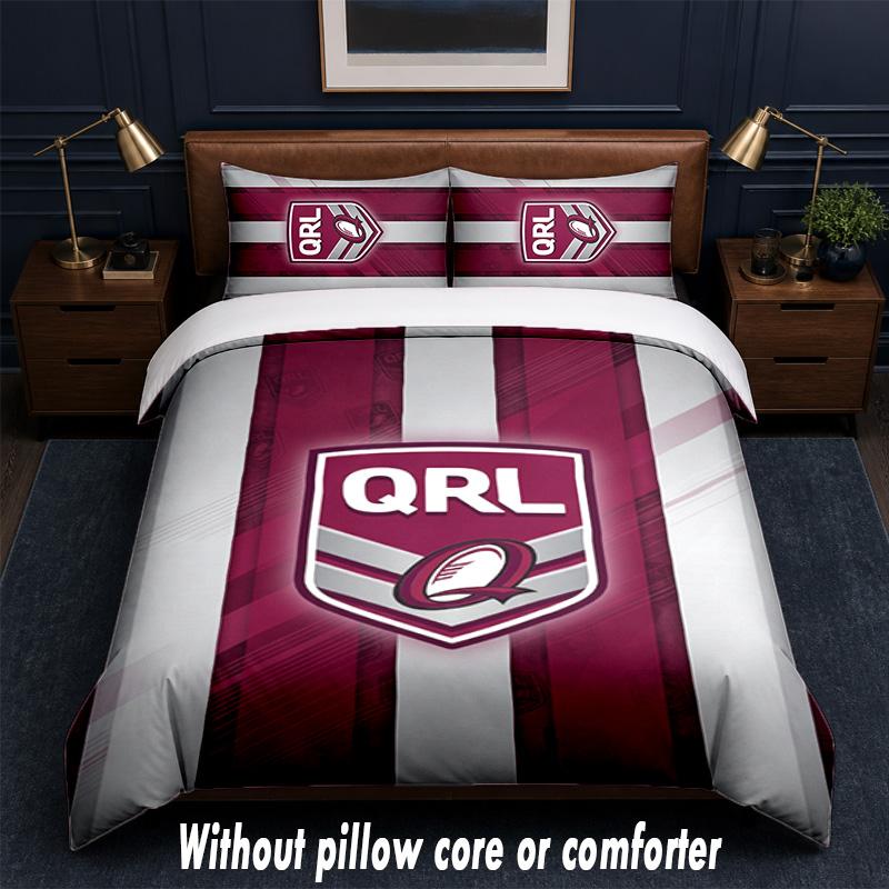 Queensland Maroons Design Bed Bedding Set 1 Duvet Cover + 2 Pillowcases Soft Breathable Household Bed Linens