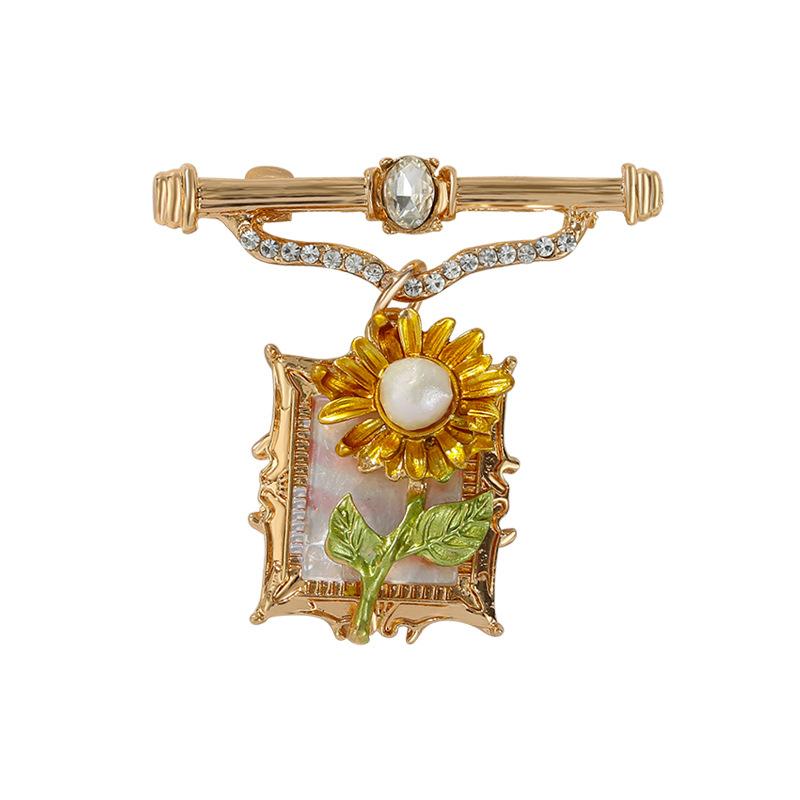 

Oil painting brooch high-end fashion niche light luxury plant flower retro pendant pin brooch