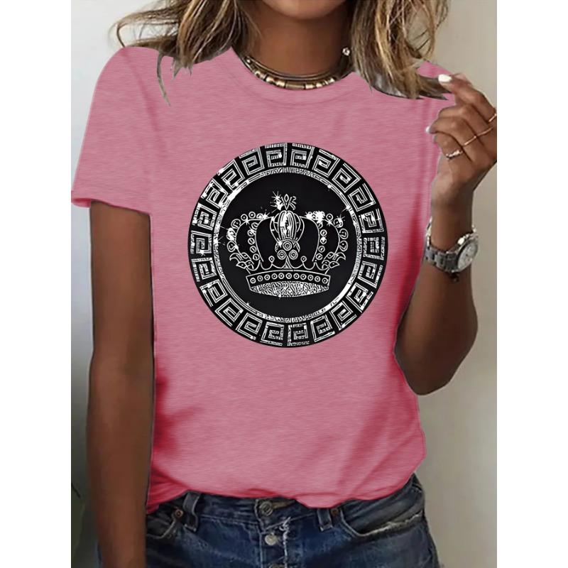 

Женская свободная и модная футболка с короткими рукавами и принтом короны XXL темно-красного