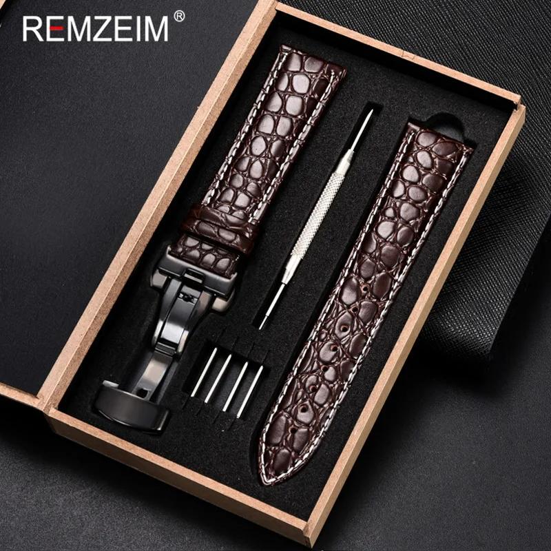 Leather Watch Band 18/20/22/24mm Universal Bracelet Crocodile Pattern Business Watchband Accessories with Gift Packing Box
