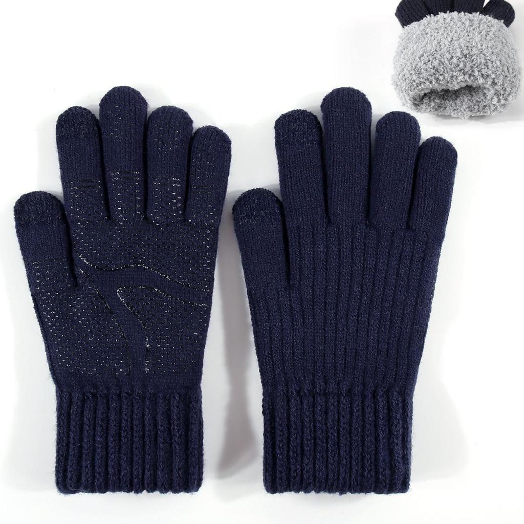 Men's Winter Touchscreen Wool Knit Gloves - Thickened Velvet Lining for Outdoor Cold Protection