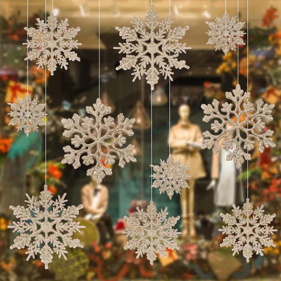 36 Pcs Christmas Snowflake Ornaments Glittered Snowflake Hanging Decoration for Christmas Indoor Winter Wonderland Decor