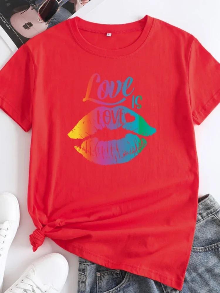 Love Is Love Rainbow Lip Print Women T Shirt Short Sleeve O Neck Loose Women Tshirt Ladies Tee Shirt Tops Camisetas Mujer