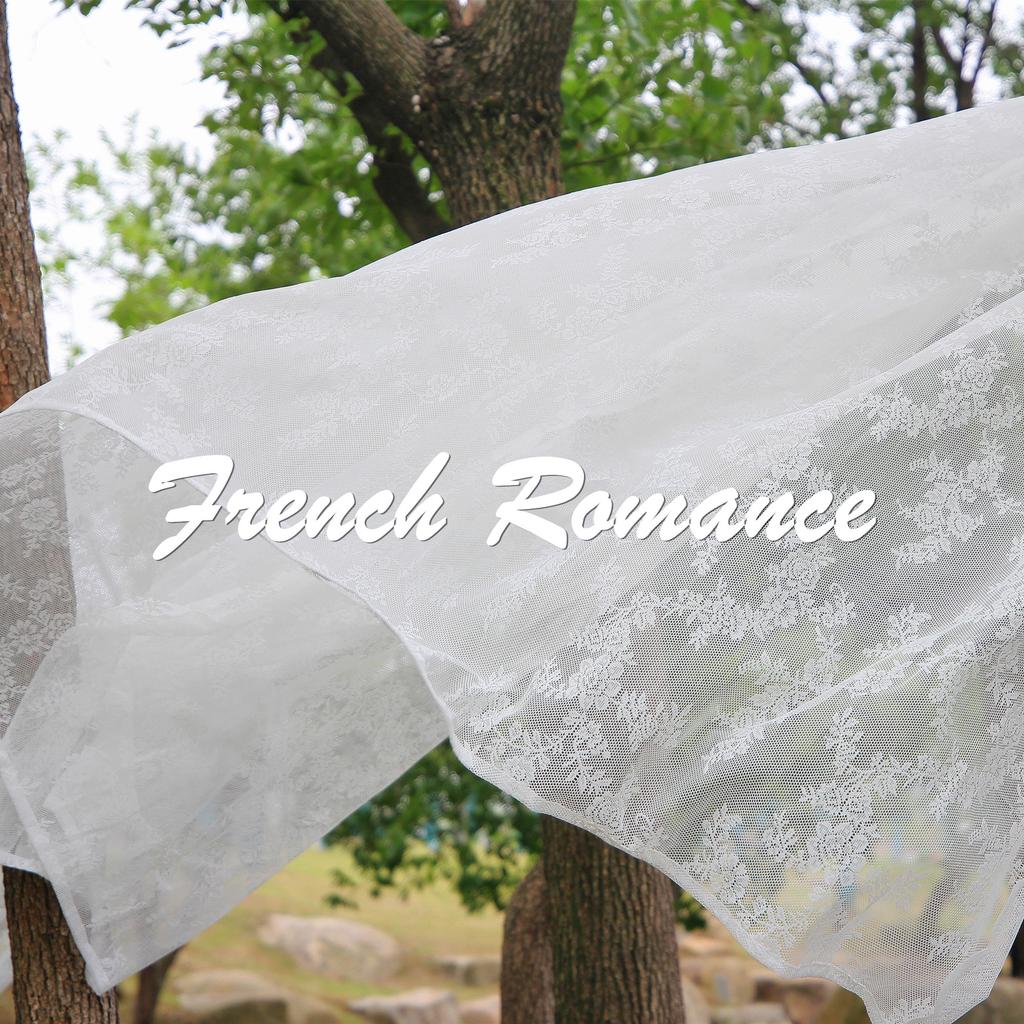 White Floral Embroidered Lace Sheer Curtains Rod Pocket Window Voile Drapes for Living Room Bedroom Wedding Stage Decor