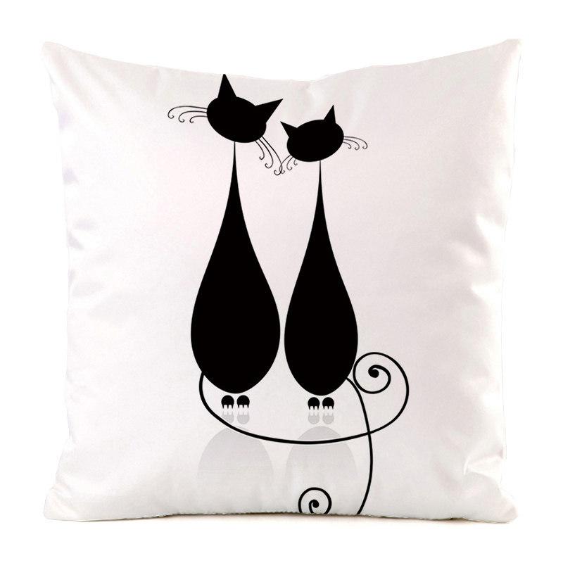 Creative Cartoon Black Cat Digital Printing Short Plush Pillow Covers For Car Sofa Office Cushion Cover Home Goods 60X60Cm
