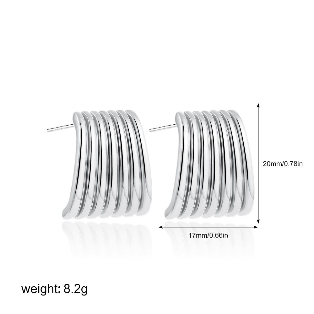 Vintage Texture Striped Wide Fan-shape Stud Earrings for Women Waterproof Stainless Steel Gold Plated Geometric Designer Jewelry