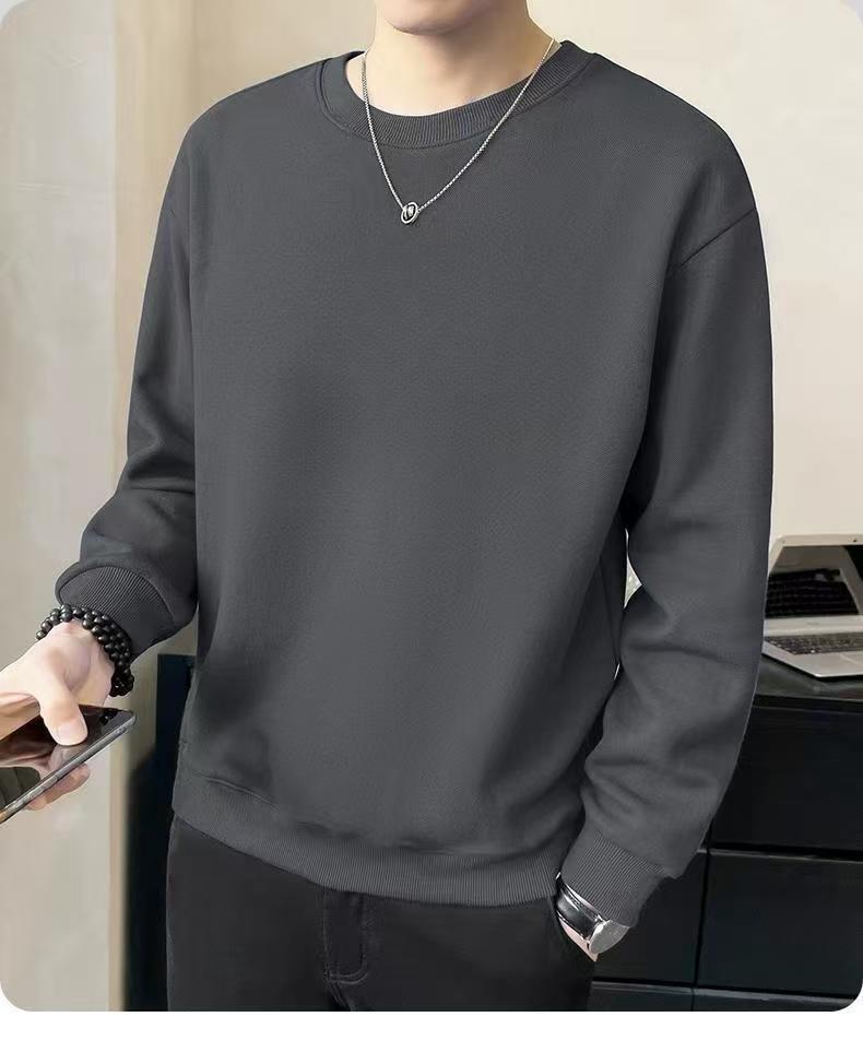 Men's Fleece-Lined Thickened Casual Loose Long Sleeve Warm Base Layer for Autumn and Winter