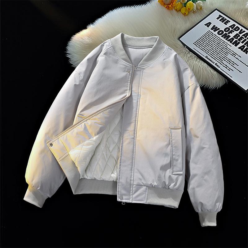 

Baseball collar cotton jacket men s autumn and winter thickened warm cotton jacket youth casual sports baseball uniform trendy cotton clothes 3XL светло-серый