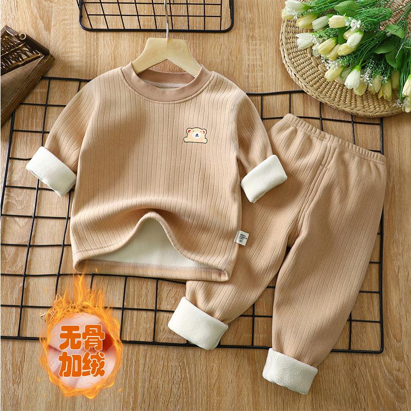 Children's Warmth Set with Thick Velvet for Autumn and Winter, New Baby Underwear, Mid Autumn Clothes, Autumn Pants, Children's Set