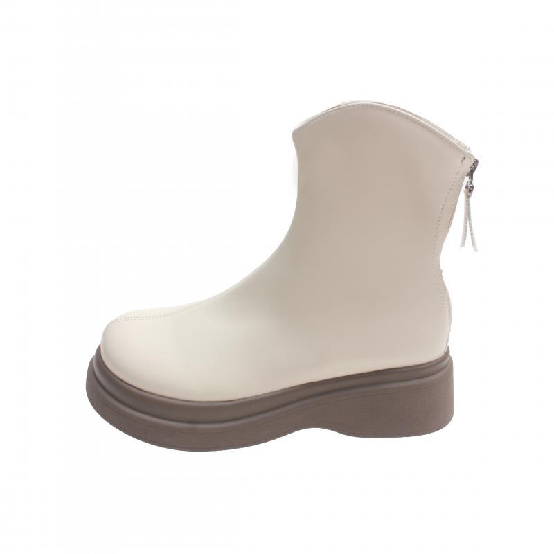 Herbst und Winter Damen Retro Dicke Sohle Muffin Dünne Kurze Stiefel Vielseitige Weiche Leder Elastische Röhrenstiefel