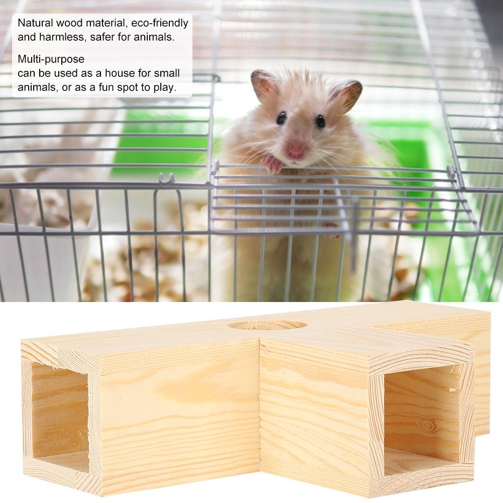 Wood Hamster Tunnel Tube Small Pets House Training Exercise Playground Toy(Small T Type)
