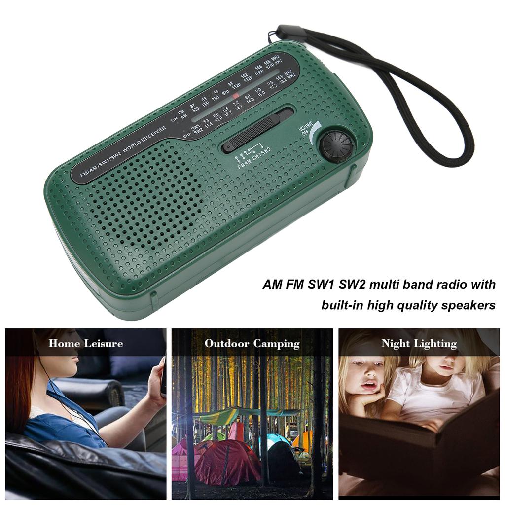 Hand Crank Solar Radio AM FM SW1 SW2 Camping LED Flashlight Multiband Camping Emergency Radio for Outdoor