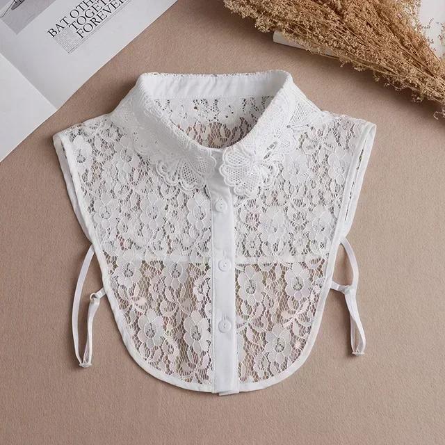 Fashion  Front Tie White Fake Collar for Women Stand Detachable Collar Fake Girls Vintage Lace Ladies False Blouse Collar