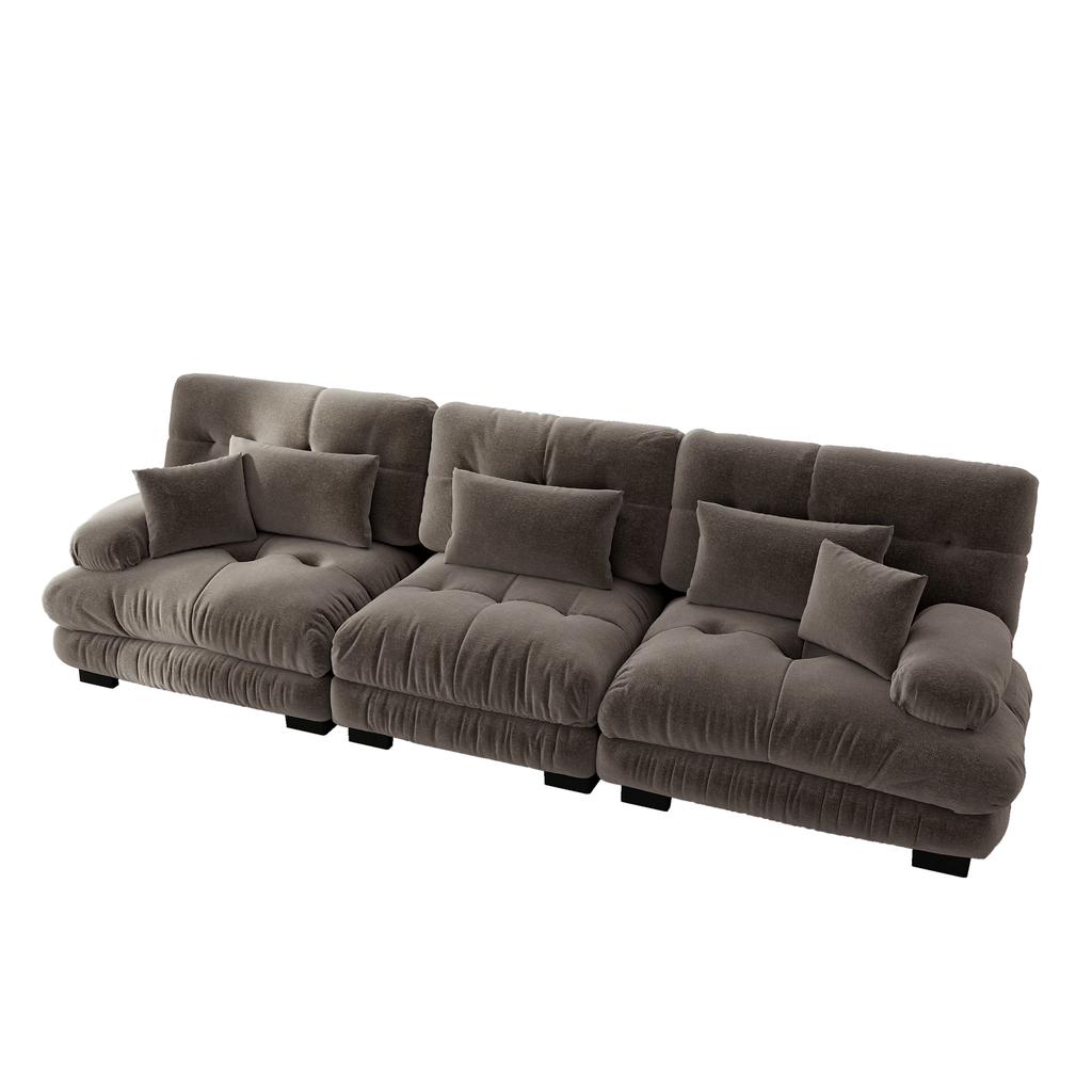 3-Seater Modular Corner Sofa with Deep Seat, Chenille Sleeper Sofa Comfortably Upholstered for Living Room, Apartment, Studio, Office, Chenille Brown