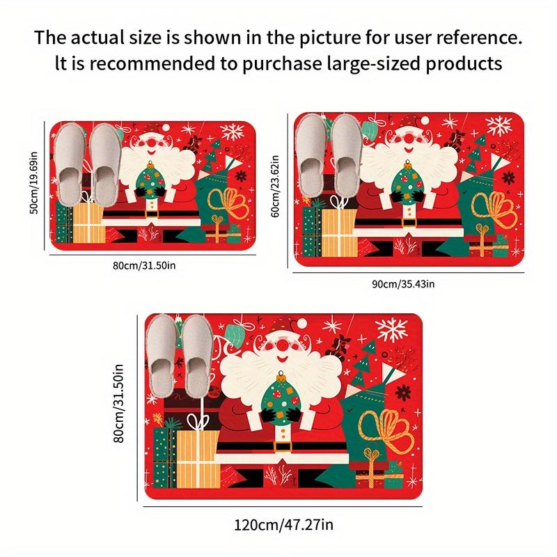 Flannel Thickness 0.47inch - 1pc Cartoon Christmas Door Mat, Santa Claus and Christmas Gifts Print Absorbent Non-Slip Mat, Comfo