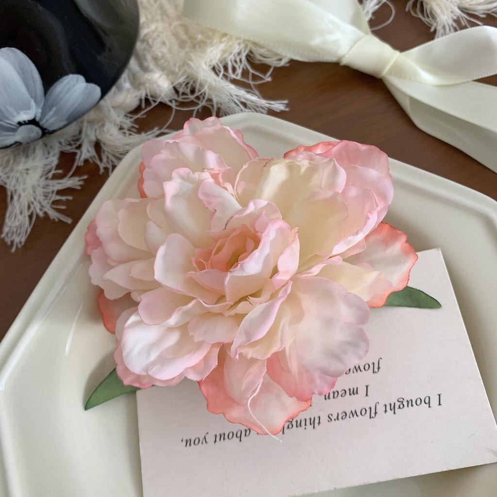 1pc women's artificial peony camellia flower hairpin, large resort style duckbill clip flower side clip hair ornament headdress