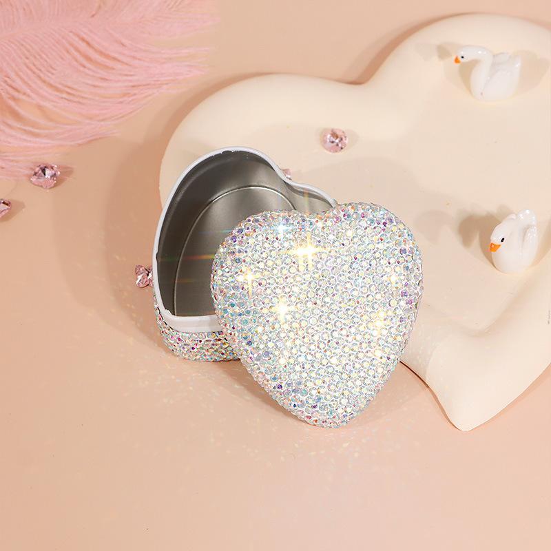 Sparkling Metal Tin Box Tinplate Jewelry Necklace Storage Case Heart-Shaped Empty Box Mini Candy Pill Organizer