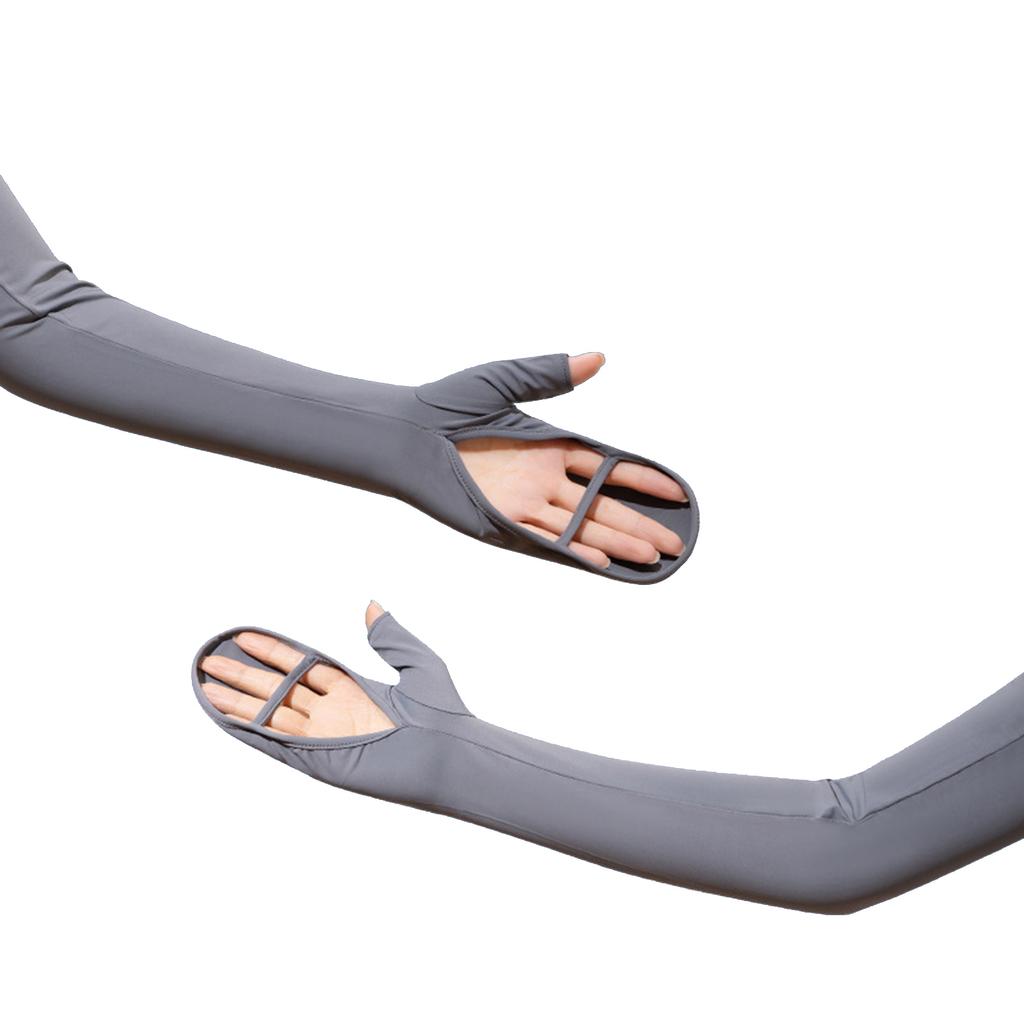 Womens Sunscreen Oversleeves Gloves Solid Ice Silk Fingerless Long Gloves