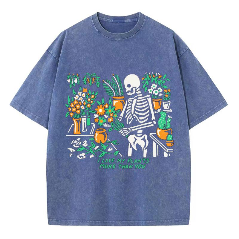 Harajuku Style Loose Couple T-shirt Skull Print High Quality Imitation Denim Elastic Fabric Summer Product