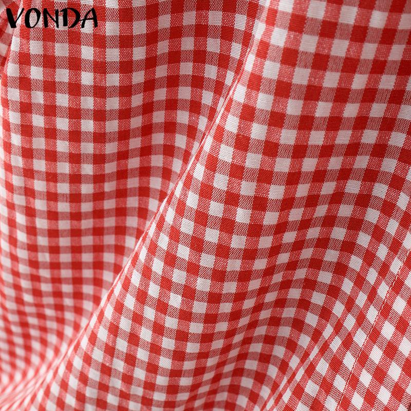 VONDA Camicetta estiva da donna, a maniche corte, senza spalline, in pizzo patchwork, con stampa scozzese