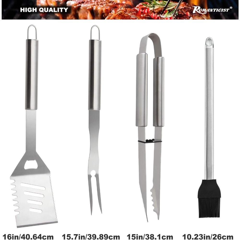 ROMANTICIST 23pcs Must-Have BBQ Grill Accessories Set with Thermometer in Case - Stainless Steel Barbecue Tool Set with 2 Grill