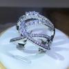 Creative wrap-around zircon ring  sterling silver interwoven geometric ring ladies birthday christmas jewelry gift