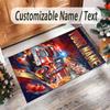 Fire Truck Theme Crystal Velvet Rug Personalized Custom Name Text Soft Floor Mat Home Decor