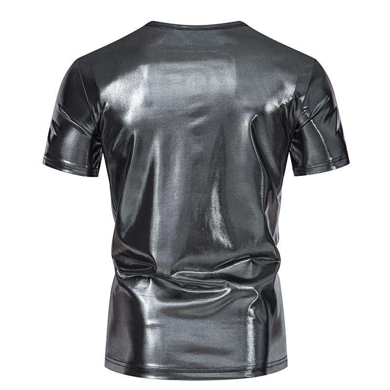 T-shirt da Uomo Lucida Metallica Estiva Casual Girocollo Manica Corta Top Magliette Nuova Moda Oro Costume di Scena Festa Disco Nightclub Tee