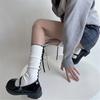Japanese Style Fashion Middle Tube Calf Socks Women JK Girl Cute Bandage Bowknot Ruffke Trim Cotton Long Socks Stockings