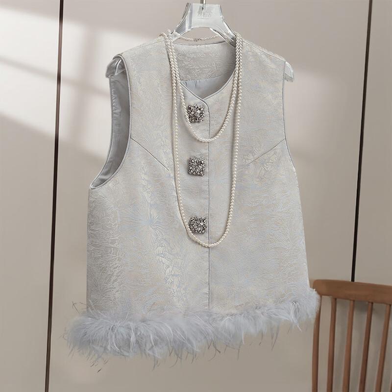 

Женский жилет с круглым вырезом и пэчворком L