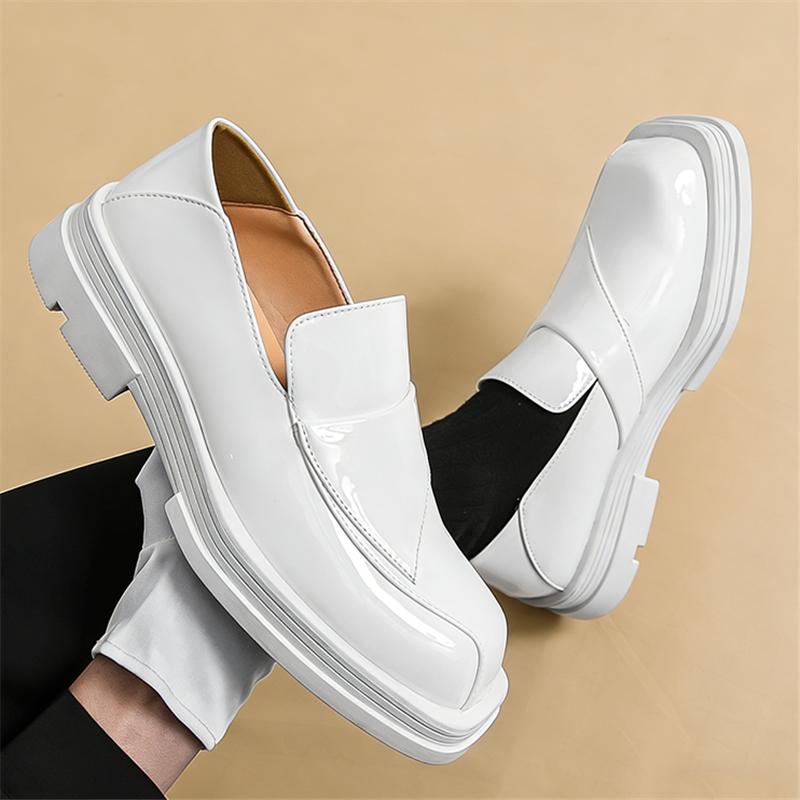 Trend Designer New Men's Black White Mixed Slip on Casual Leather Shoes Male Elevator Loafers Wedding Dress Formal Footwear