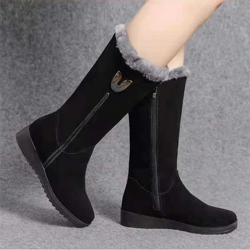 Fashion Women's Platform Shoes Side Zipper Women's Snow Boots Winter Round Toe Plush Fleece for Warmth Solid High Tube Flat Snow Boots