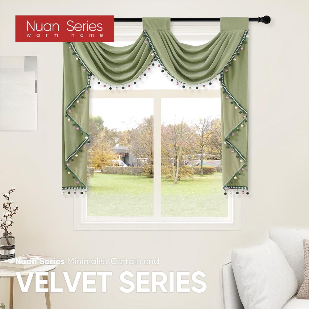 1PC Nuan Series Fashionable and Versatile Solid Color Water Wave Pattern Ball with Lace Trim Curtain Head Decorative Kitchen Door Curtain