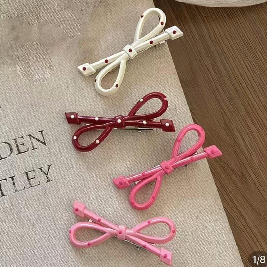 Pink Polka Dot Bowknot Hair Clip - Sweet Duckbill Accessory for Women & Girls