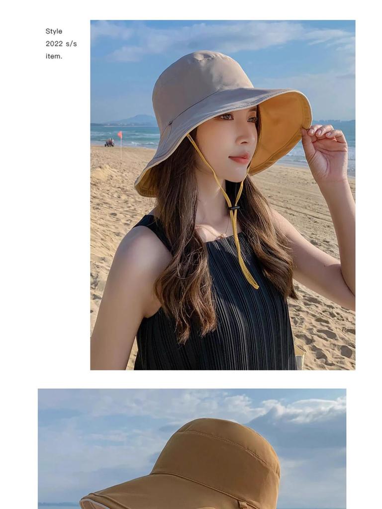 Women's Korean Style Sun Hat with Face Covering, Double-Sided Brim, Ideal for Summer, Spring, and Autumn