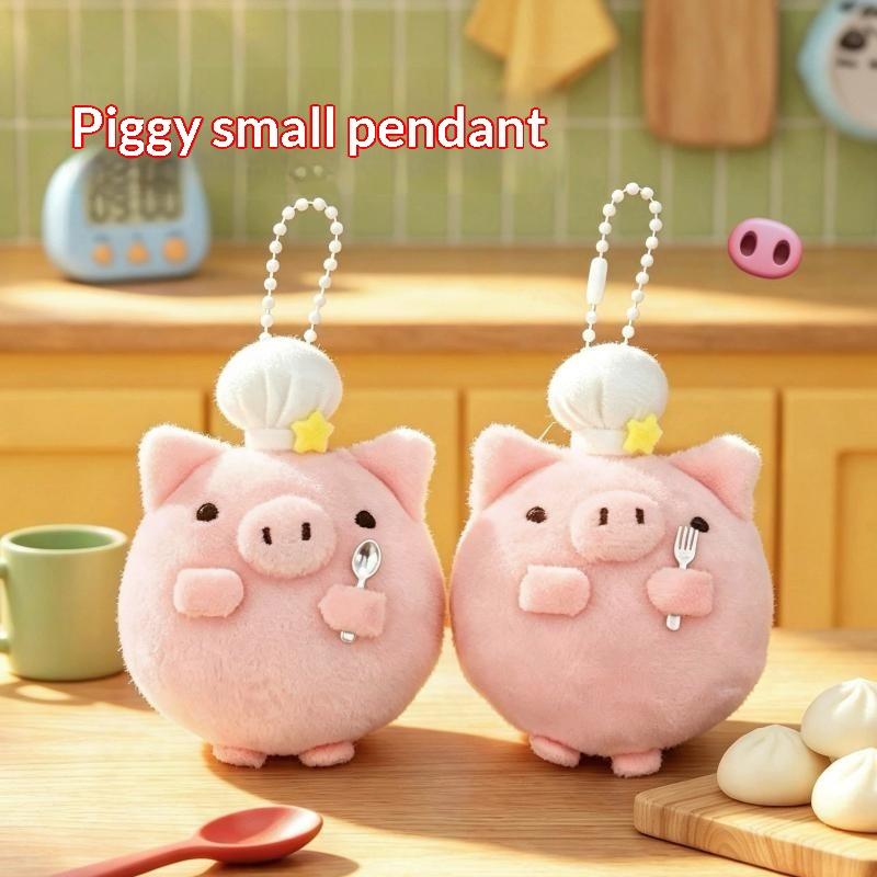 Cute Fluffy Pink Plush Pig Keychain Pendant Soft Stuffed Doll Ornament With Adorable Chef Hat For Backpack Decoration Gifts