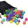 60pcs 14mm High-Transparency Acrylic Colored Dot Dice & 6pcs Black Drawstring Storage Bags Role-Playing Game Dice Party Supplies