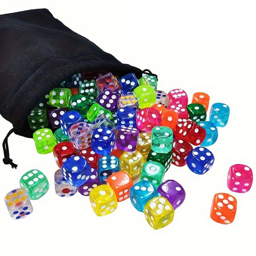 60pcs 14mm High-Transparency Acrylic Colored Dot Dice & 6pcs Black Drawstring Storage Bags Role-Playing Game Dice Party Supplies