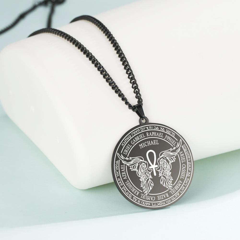 LIKGREAT Archangel Michael Necklace Seal of Solomon Spiritual Necklaces Good Luck Protection Amulet Stainless Steel Jewelry Gift