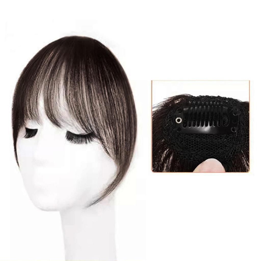 Human Bangs Natural Brown Middle Part Wispy Bang Hair Clip In Bangs Fringe Hairpiece for Women Clip On Air Bang