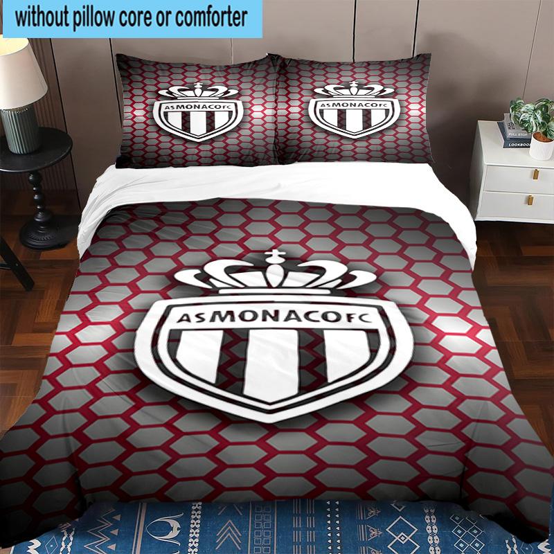 3pcs Monaco Football club Printed Bedding Set Duvet Cover Closure Includes 1 Duvet Cover & 2 Pillowcases Bedding Sets Home Decor Gifts