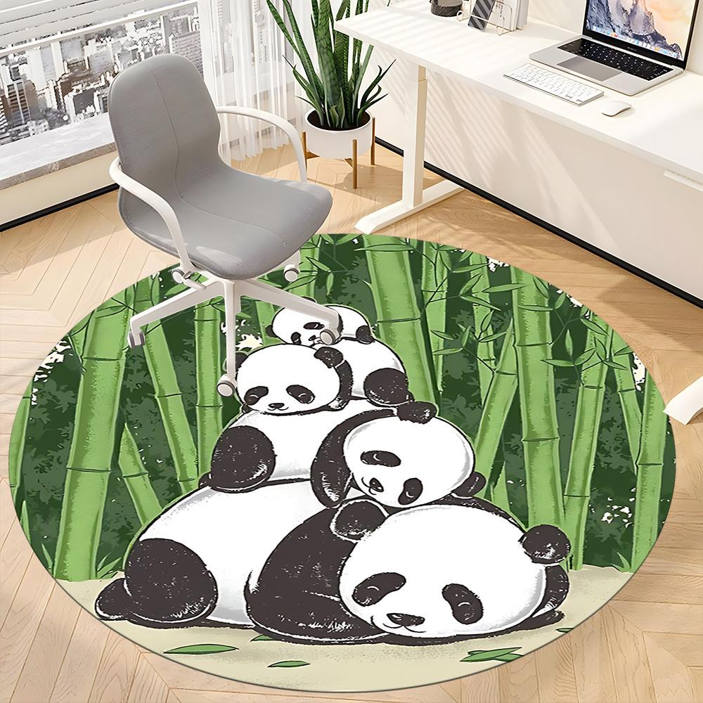 1 szt. Okrągły dywanik do biura Rodzina Pand, Mata wewnętrzna odpowiednia do biura, Pod krzesła biurowe, Sypialni, Salonu, Wystroju domu, Dekoracja pokoju