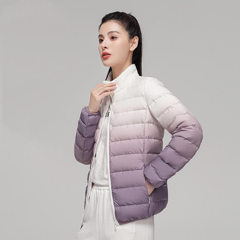 Gradual change color down jacket women's light and thin short stand-up collar autumn and winter white duck down casual jacket light and warm