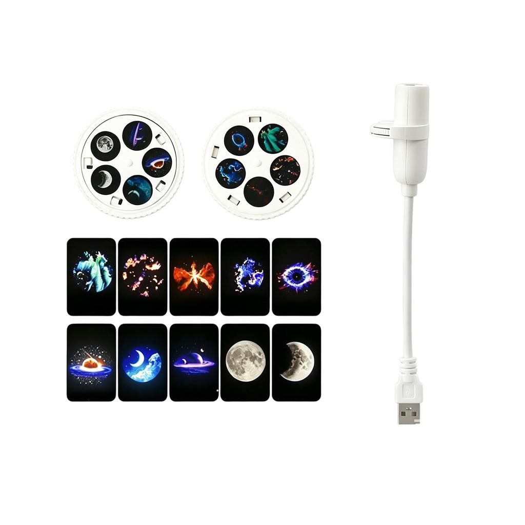 USB Projection Night Light with 5 Interchangeable Space and Moon Themed Slides LED Creative Bedroom Lamp for Ambient Lighting and Decoration