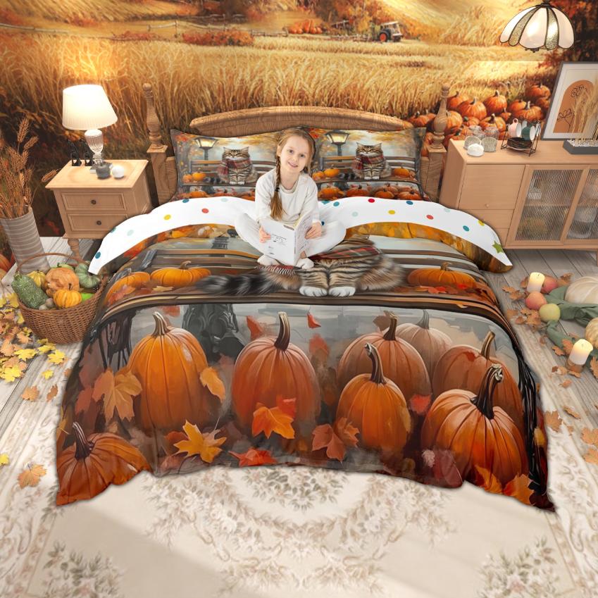 Homewish Harvest Pumpkin Duvet Cover Set Happy Fall'Y All Bedding Set Thanksgiving Theme Bed Set Room Decor
