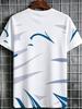 Men'S Digital Print T-Shirt, White Blue Gray Contrast Geometric Line Print Men'S Athletic Trendy Short Sleeve T-Shirt, Abstract Line Decor with Black