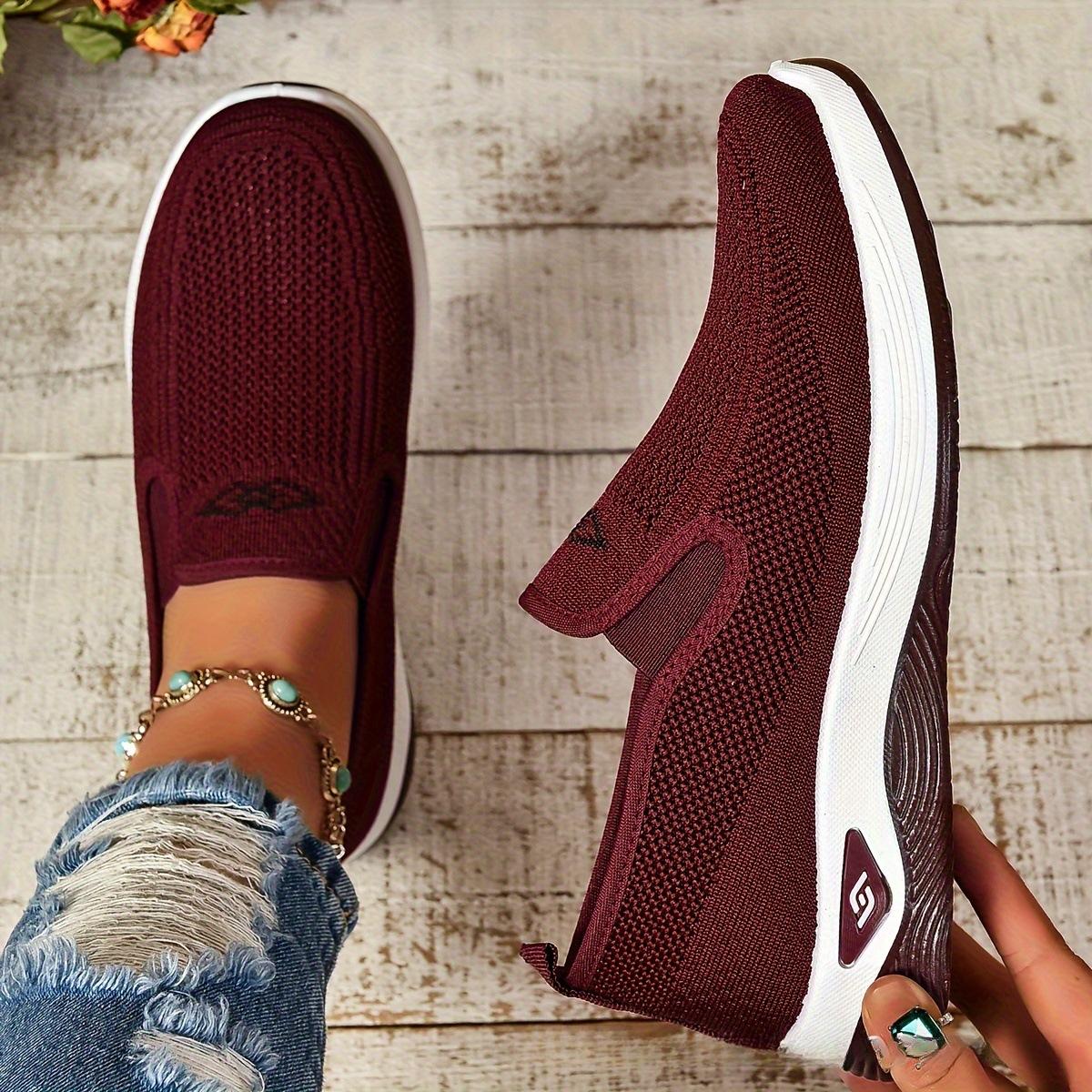 

Женские вязаные кроссовки, весенние, дышащие, однотонные, без застежек, спортивная обувь для бега, женская повседневная, удобная обувь для ходьбы, размер плюс 42 42 красный