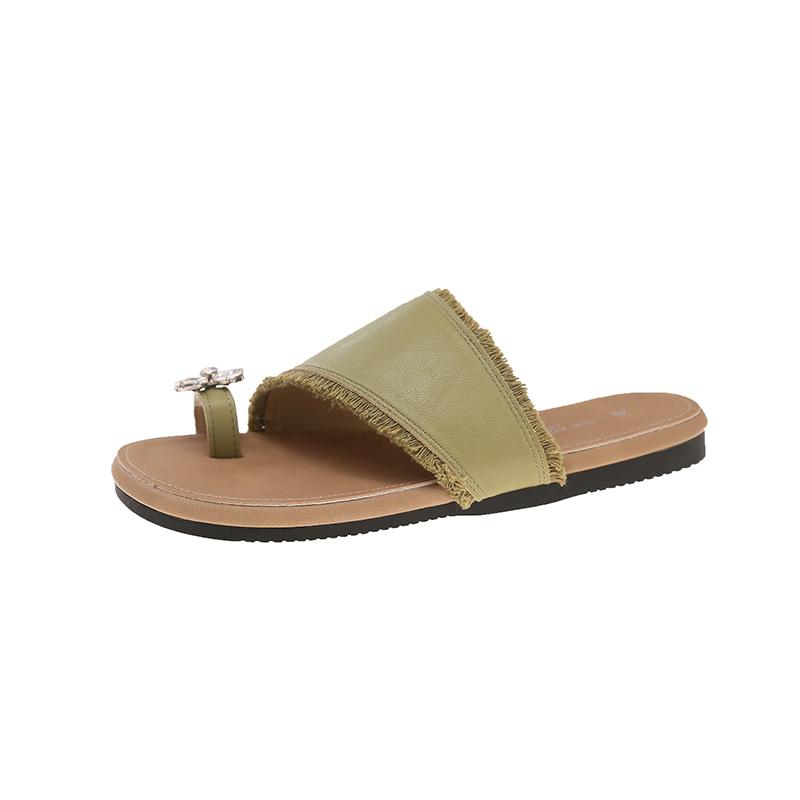 Fashion Flat Rhinestone Clip-in Sandals and Slippers for Summer Wear Stylish New Round-toe Soft-sole Non-slip Flip-flops