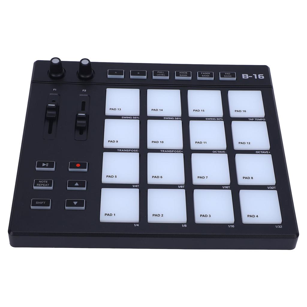 MIDI Controller with 16 Drum Pads 2 Assignable Fader Knobs RGB Portable MIDI Drum Pad for Music