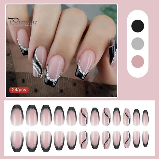 1 Set Wearable False Nails DIY Nail Art Kit with Glue & Nail File Press-on Nails Waterproof Gel Fake Nails Full Cover French Tips Artificial Nail